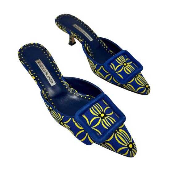 Manolo Blahnik Shoes - Manolo Blahnik Maysale Floral Print Buckle Kitten Heel Mule EU 38 US 8